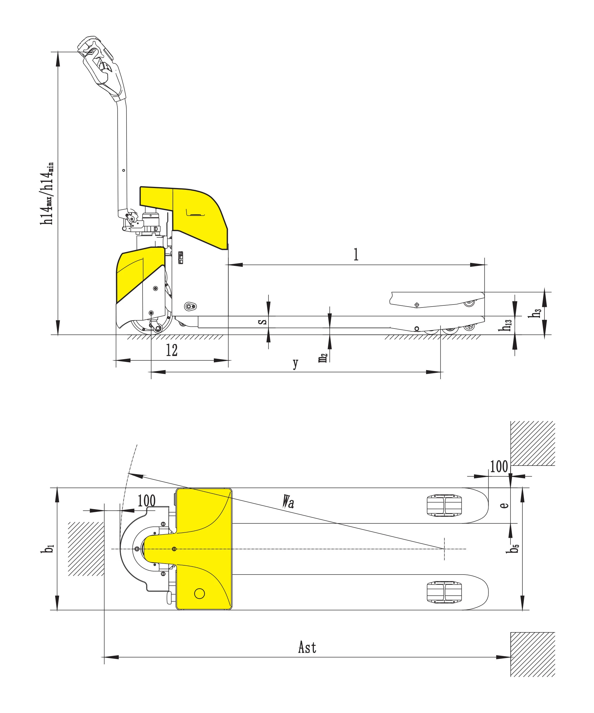 Transpalet electric EPV15H/EPV18H/EPV20H cu capacitate de 1500-2000 kg