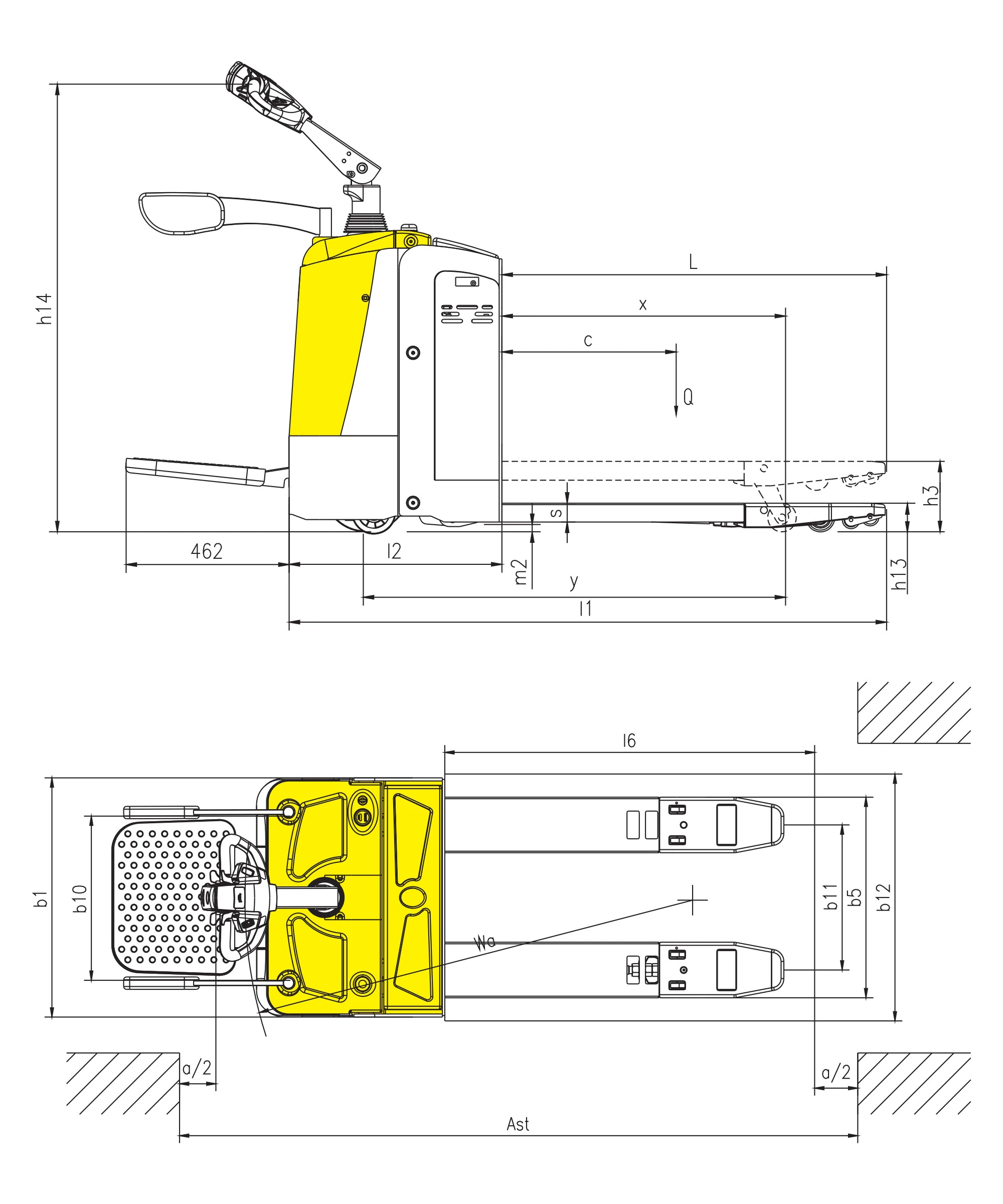 Transpalet electric EPV30SP de 3000 kg cu platformă pentru operator