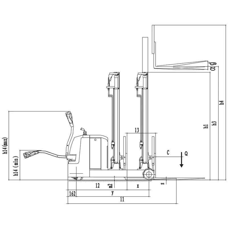 Stivuitor electric contrabalansat EVVP12C/EVVP15C cu furci înclinabile