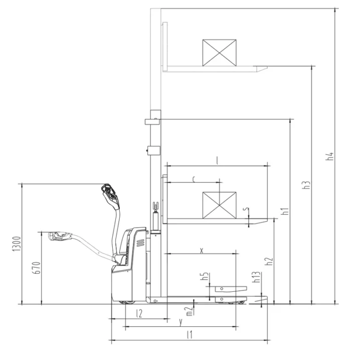 Stivuitor cu catarg electric EVV10B-I/EVV12B-I, capacitate 1000-1200 kg