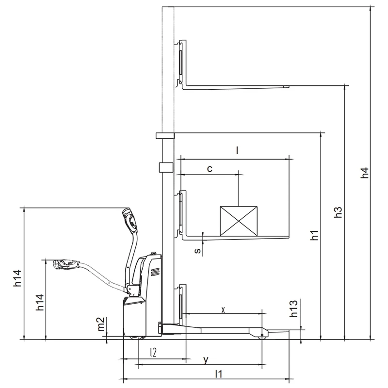 Stivuitor electric compact pentru paleți, cu brațe laterale și baterie GEL sau Li-ion
