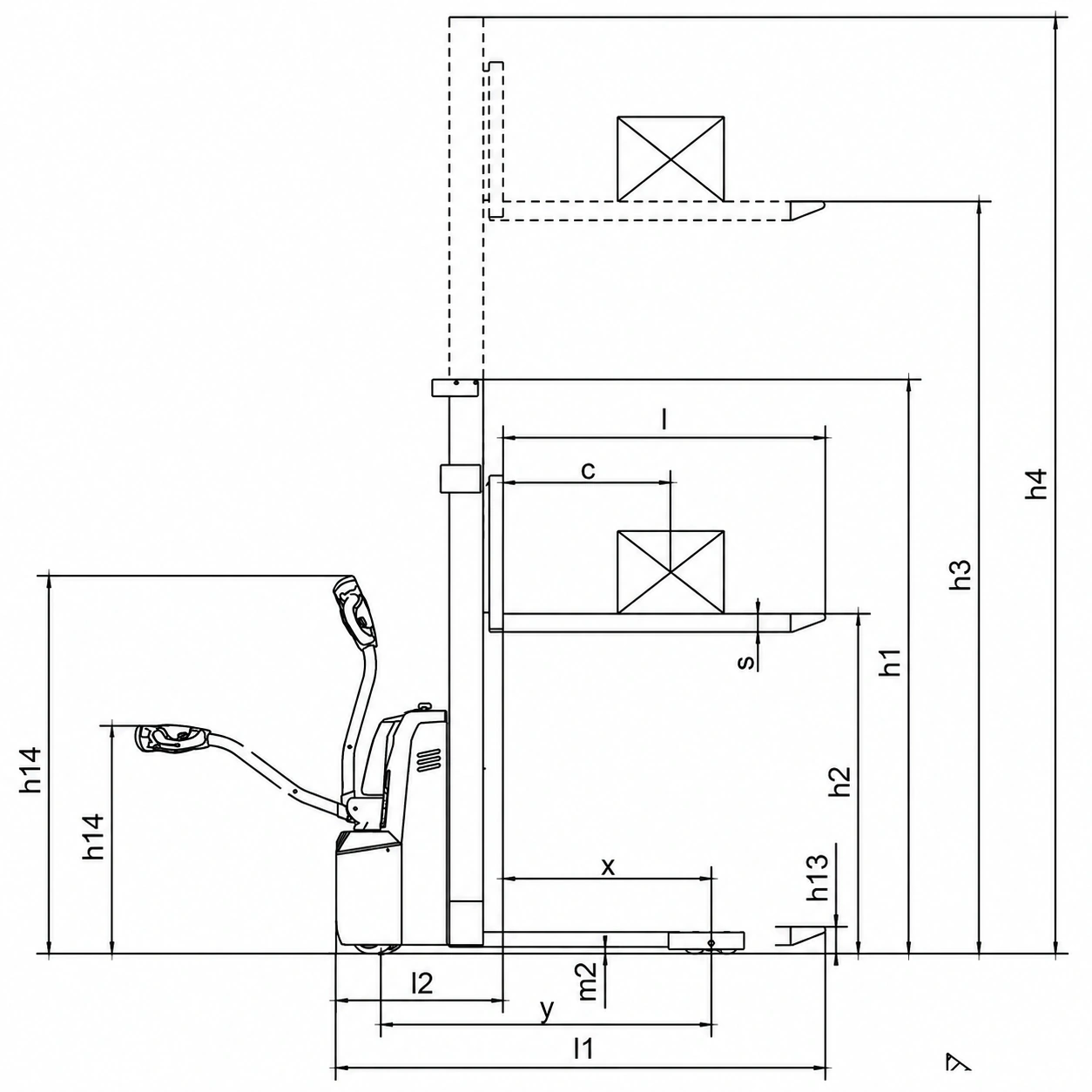 Desen dimensional pentru stivuitorul cu catarg electric EVV10B, EVV12B și EVV15B