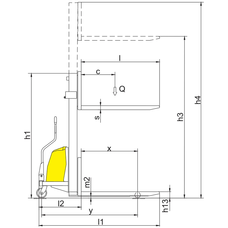 Stivuitor semielectric PEVV10-DPV/PEVV15-DPV cu picioare și furci reglabile