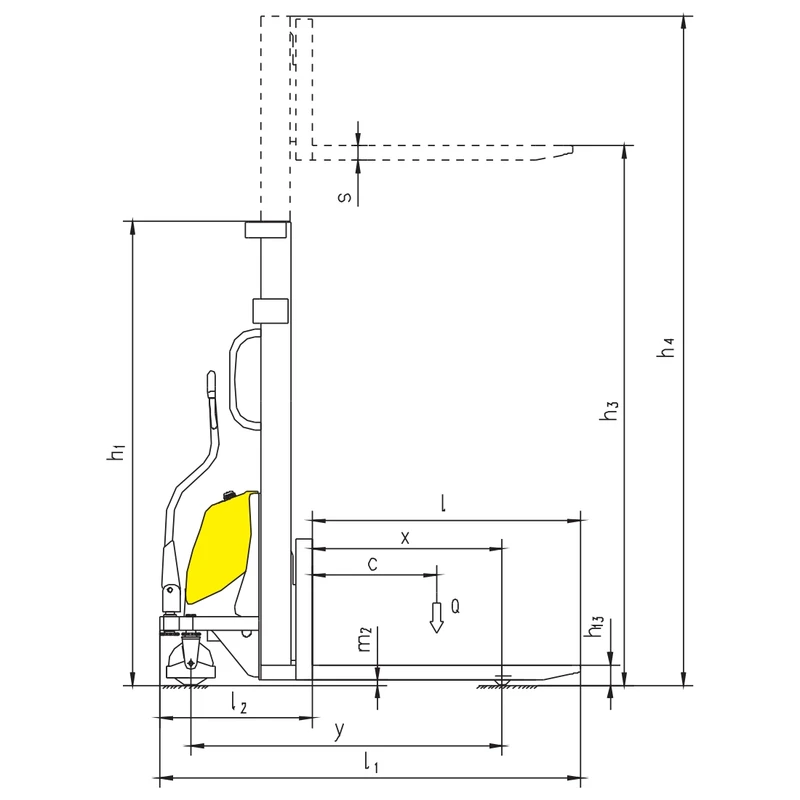 Stivuitor semielectric pentru depozit PEVV10/PEVV15, vedere laterală