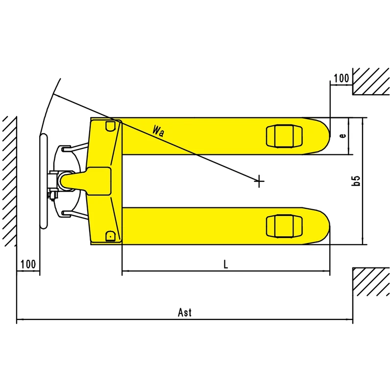 Dimensiunile transpaletului manual galvanizat RPV2500G, vedere de sus