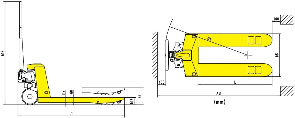 Dimensiunile transpaletului manual pentru sarcini grele RPV5000HD