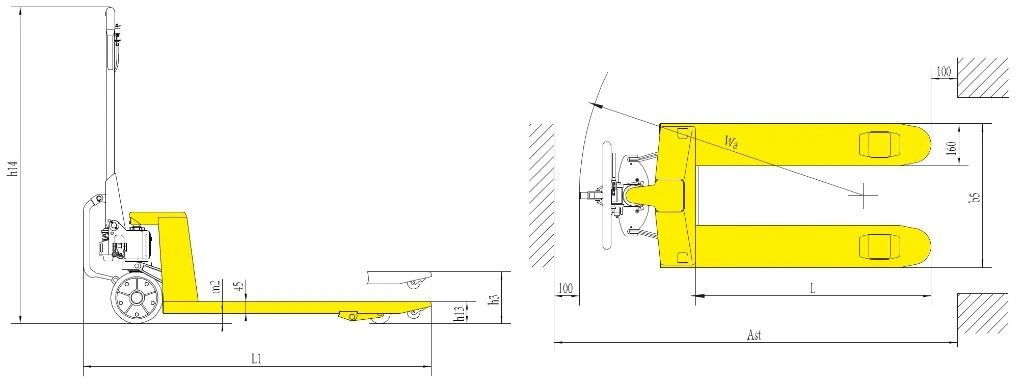 Dimensiunile transpaletului manual cu asistență mecanică RPVM2500