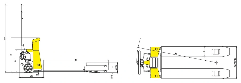 Dimensiunile transpaletului cu cântar RPVV2500 de 2500 kg