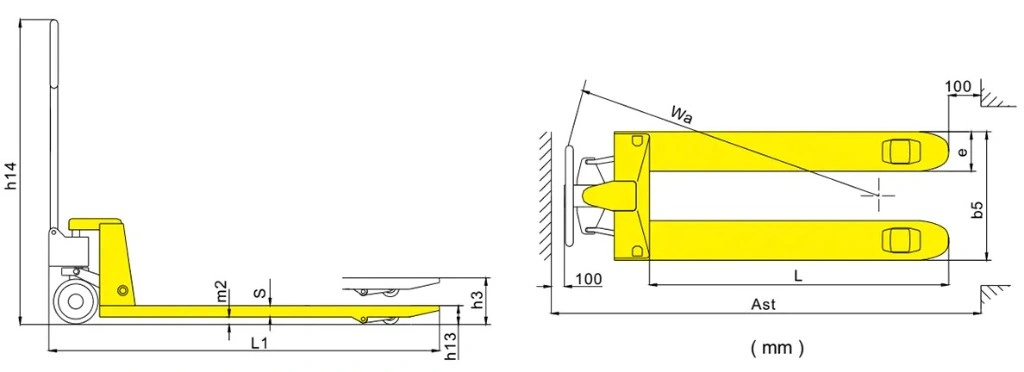 Dimensiuni transpalet manual standard RPV2500STD/RPV3000STD