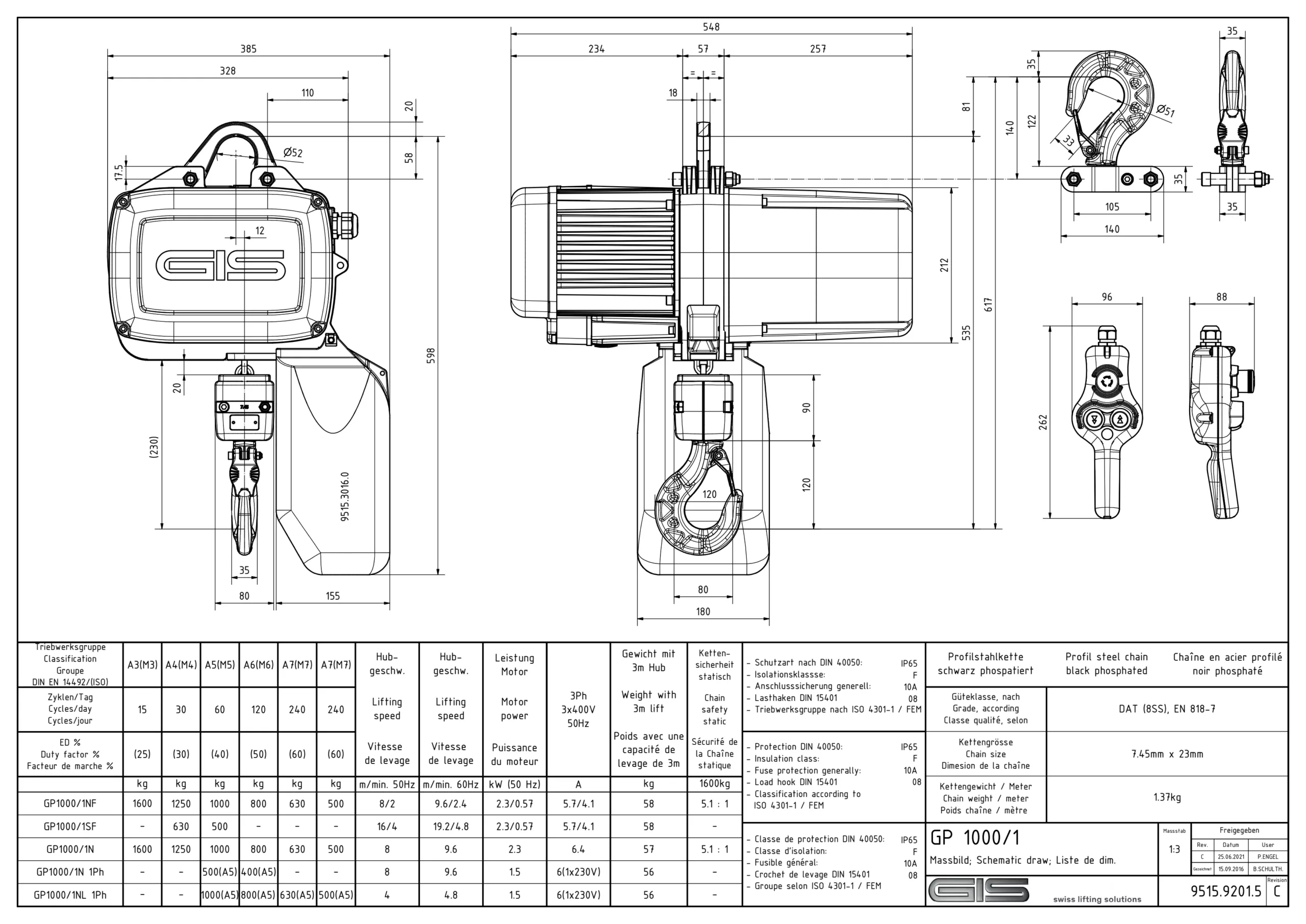 Detaliu al palanului electric cu lanț GIS GP1000