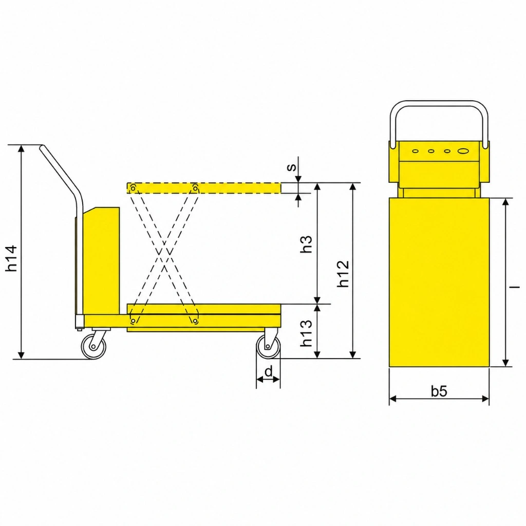 Dimensiunile mesei elevatoare semielectrice PMPS300, 300 kg