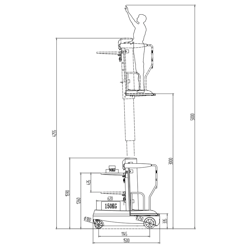 Mini utilaj MKV cu înălțime de ridicare de 4225 mm