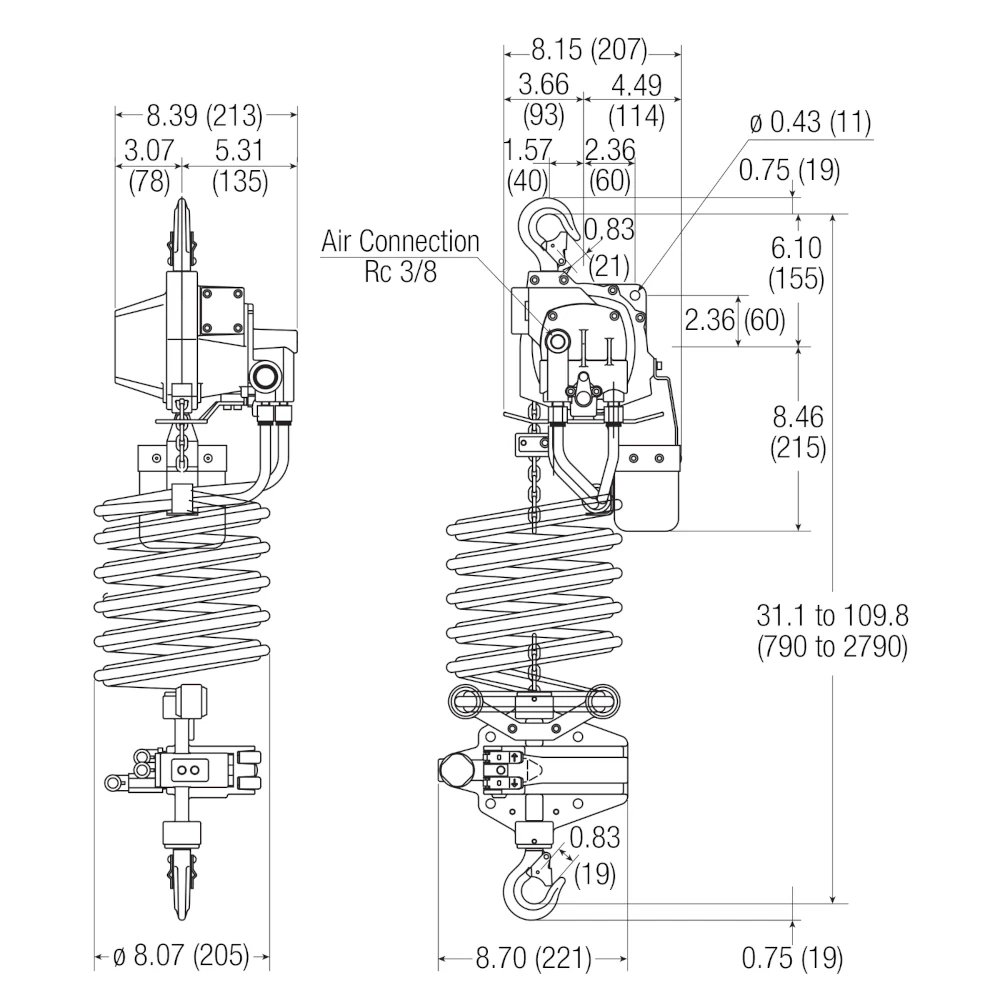 ENDO ATC-60K-5 și ATC-125K-5, palan pneumatic cu lanț ATEX